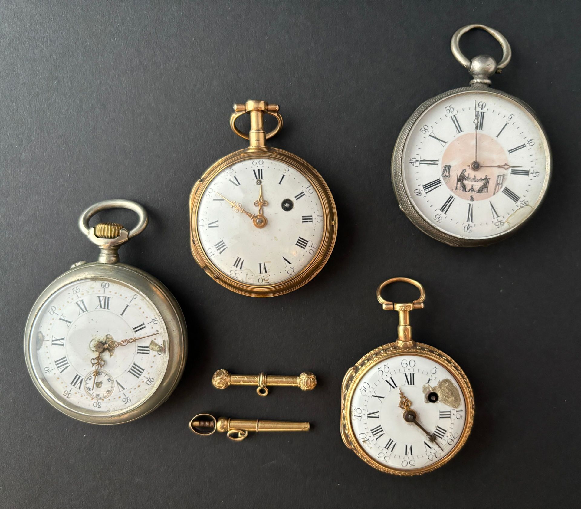 Null Lot of two gold pocket watches, 18th century, one with two hammer repeater &hellip;
