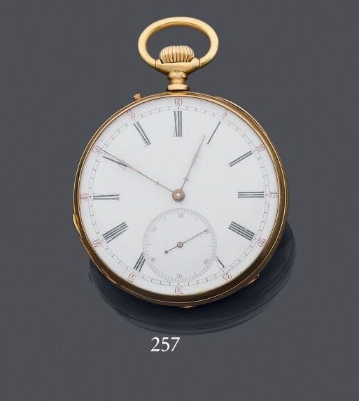 Null Pocket watch with pendant winding in 750 thousandths yellow gold, white ena&hellip;