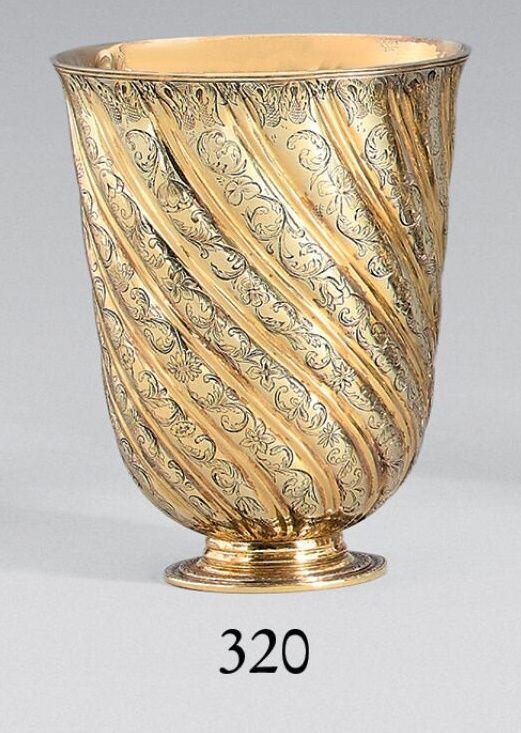 Null Tulip goblet in 950-thousandths vermeil, with twisted ribs entirely chased &hellip;