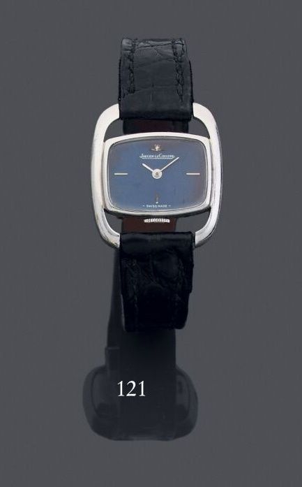 Null Ladies' wristwatch, openwork cushion-shaped, blue enameled dial, hour marke&hellip;