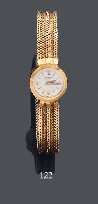 Null Ladies' wristwatch in yellow gold 750 thousandths, round watch, cream ename&hellip;