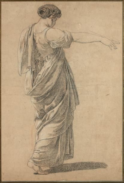 Joseph-Benoît SUVÉE (1743-1807) 
Femme drapée, vue en pied, de profil, tendant l&hellip;