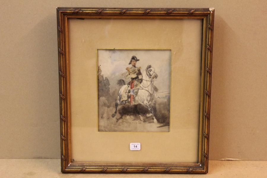 École Française du XIXe siècle 
Portrait présumé du duc d'Orléans à cheval
Aquar&hellip;