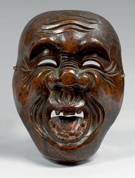 JAPON - XIXE SIÈCLE Masque de Kyogen en bois sculpté et polychromé du type Oji, &hellip;