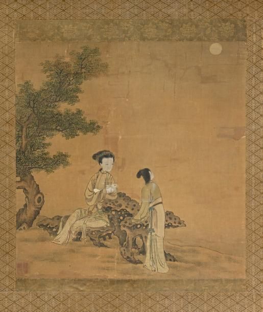 CHINE - XIXe siècle Encre et couleurs sur soie, représentant Chang'e (déesse de &hellip;