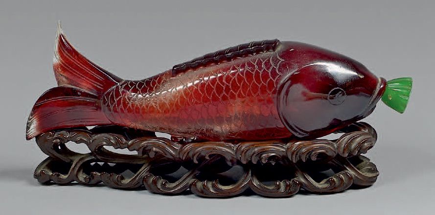 CHINE - Début du XXe siècle Flacon tabatière en verre rouge et translucide à bul&hellip;