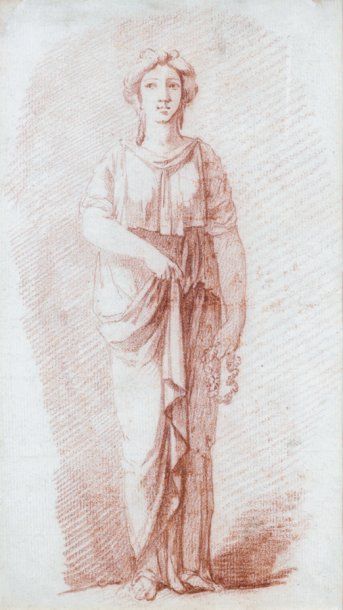 École FRANÇAISE du XVIIIe siècle Figure de Flore Sanguine. 21 x 11,8 cm