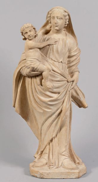Null Grande statuette de Vierge à l'Enfant en pierre calcaire.
Fin du XVIIIe siè&hellip;