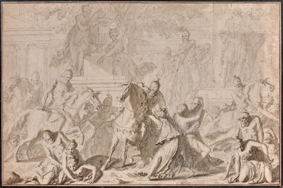 Louis-Félix de la Rue (1730-1777) 
L'Enlèvement des Sabines
Plume.
31 x 47,5 cm
&hellip;