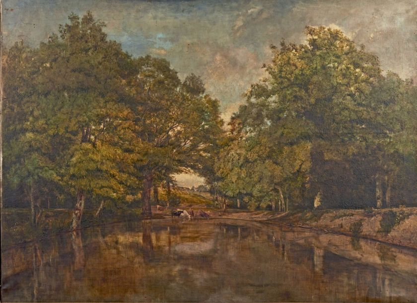 Charles Le ROUX (1814-1895) 
L'étang du Soulliers (Deux-Sèvres)
Huile sur toile.&hellip;