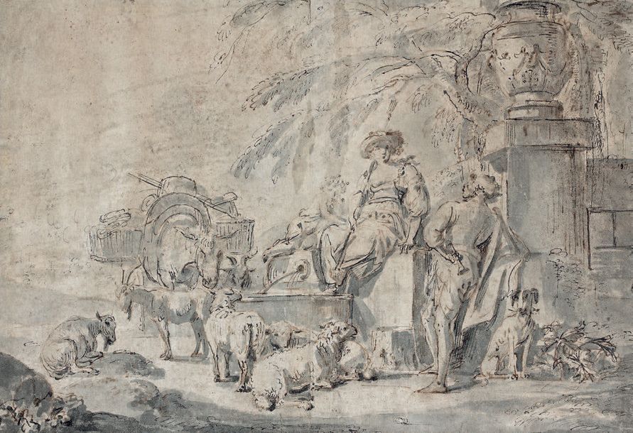 Attribué à Jean-Baptiste LALLEMAND (1716-1803) 
Berger et bergère revenant du ma&hellip;