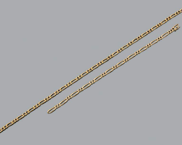 Null Collier et Bracelet articulés en or jaune 750 millièmes, les maillons alter&hellip;