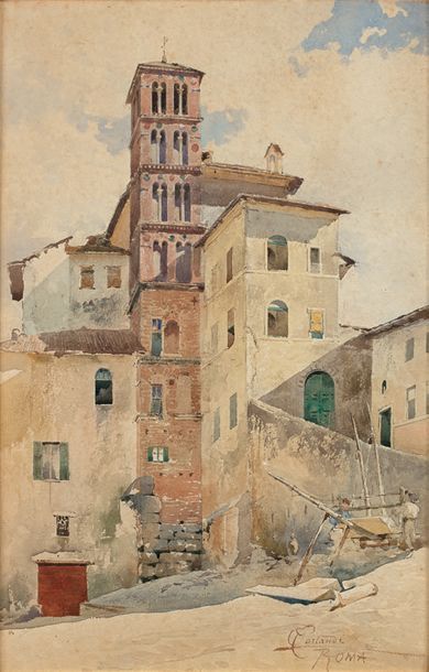 Giuseppe Costantini (1844-1894) Troupeau devant les ruines du temple de Minerve &hellip;