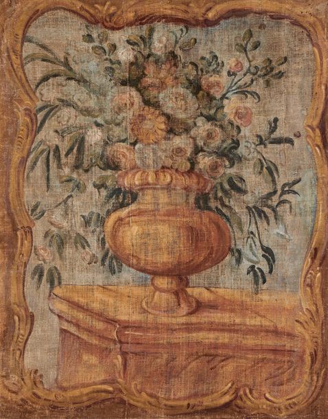 Null Fleurs dans une urne sur un entablement
Toile peinte.
XVIIIe siècle.
95 x 1&hellip;