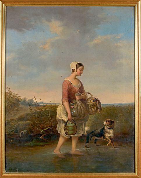 Emmanuel NOTERMAN (1808-1863) Jeune paysanne allant aux champs
Huile sur toile s&hellip;