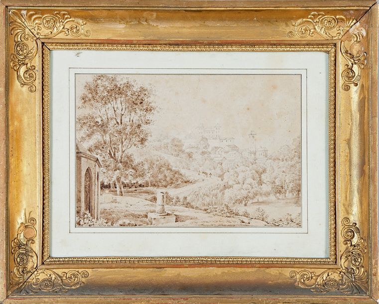 École Française du XIXe siècle Vue du château de Mostuejouls
Crayon, lavis.
17 x&hellip;