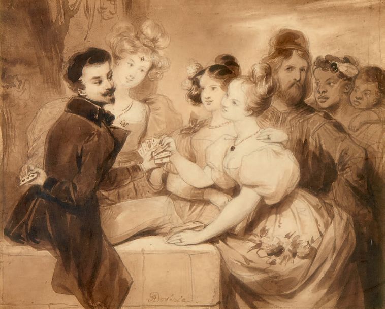 Eugène DEVERIA (1808-1865) Le prestidigitateur
Lavis de sépia, signé en bas au c&hellip;