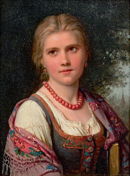 Johann George, dit MEYER von BREMEN (1813-1886) Portrait de femme
Huile sur pann&hellip;