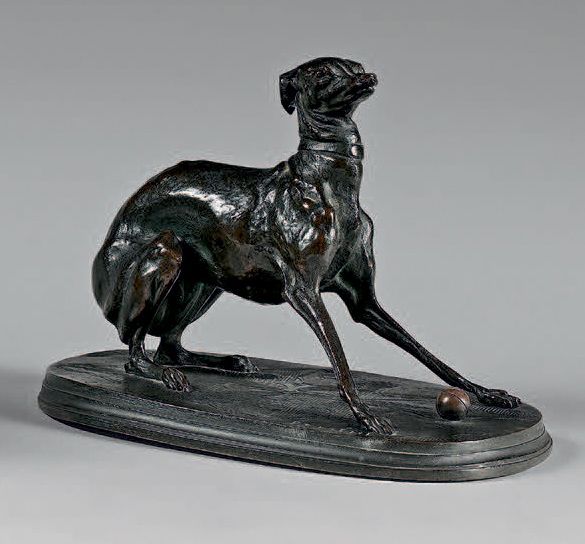Pierre Jules J. MÈNE (1810-1879) Levrette à la balle
Statuette en bronze à patin&hellip;
