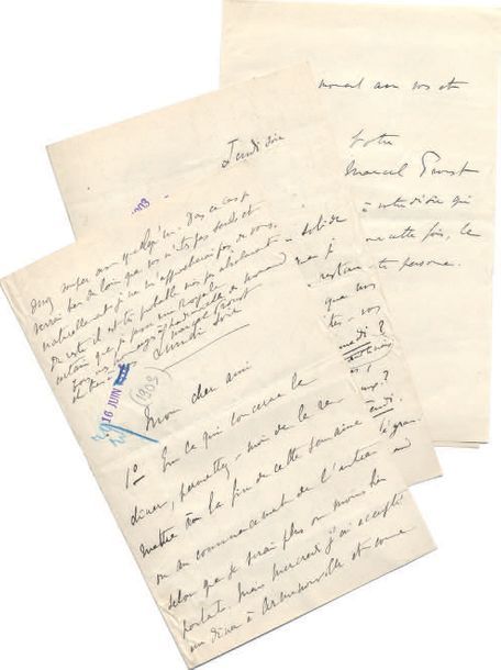 PROUST (Marcel) 3 lettres autographes signées «Marcel Proust». S.L., juin 1903.
&hellip;
