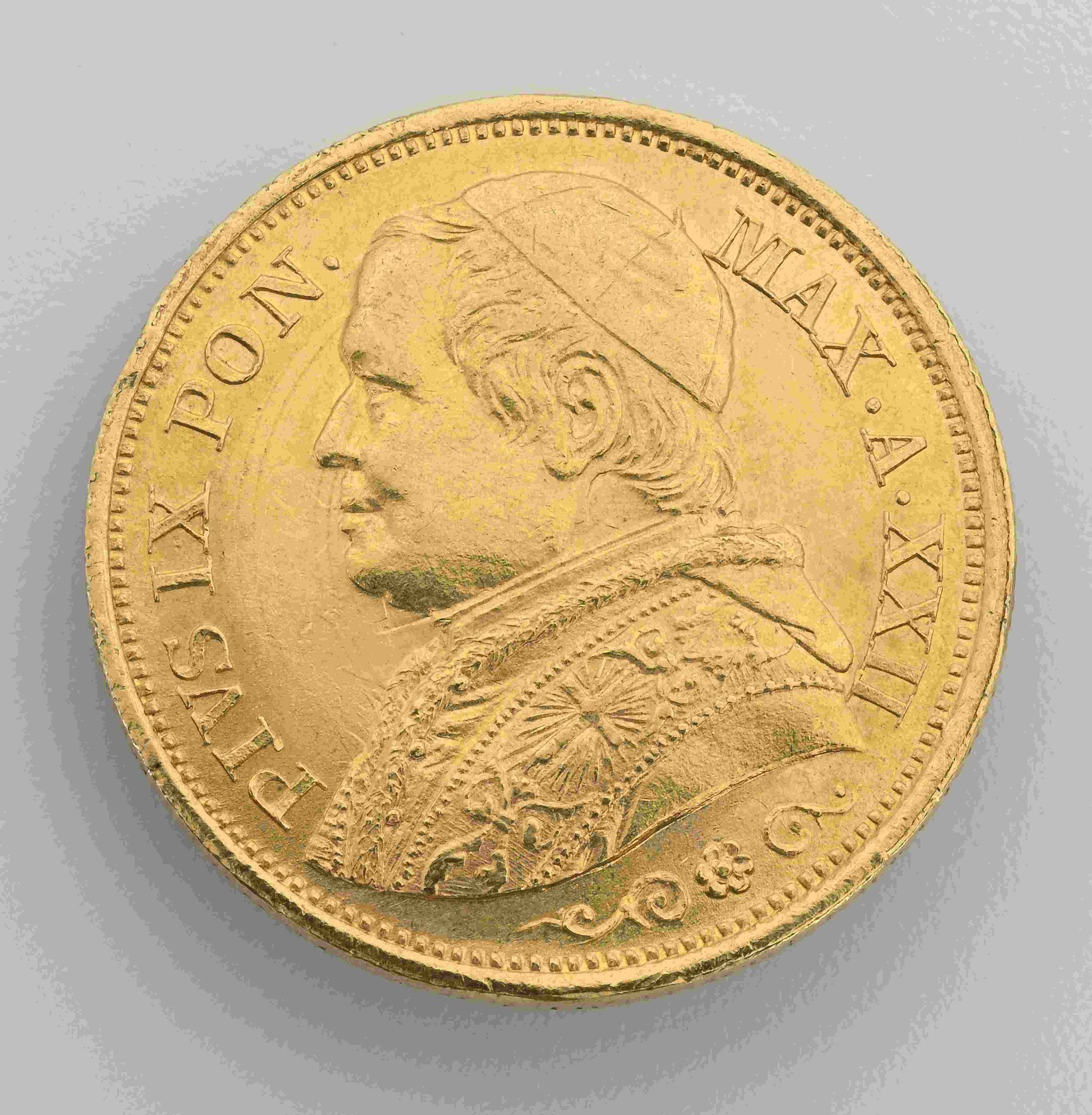 Null Vatikan - 20-Lire-Münze aus Gold 900°°° 1867 mit dem Bildnis von Pius IX.
D&hellip;