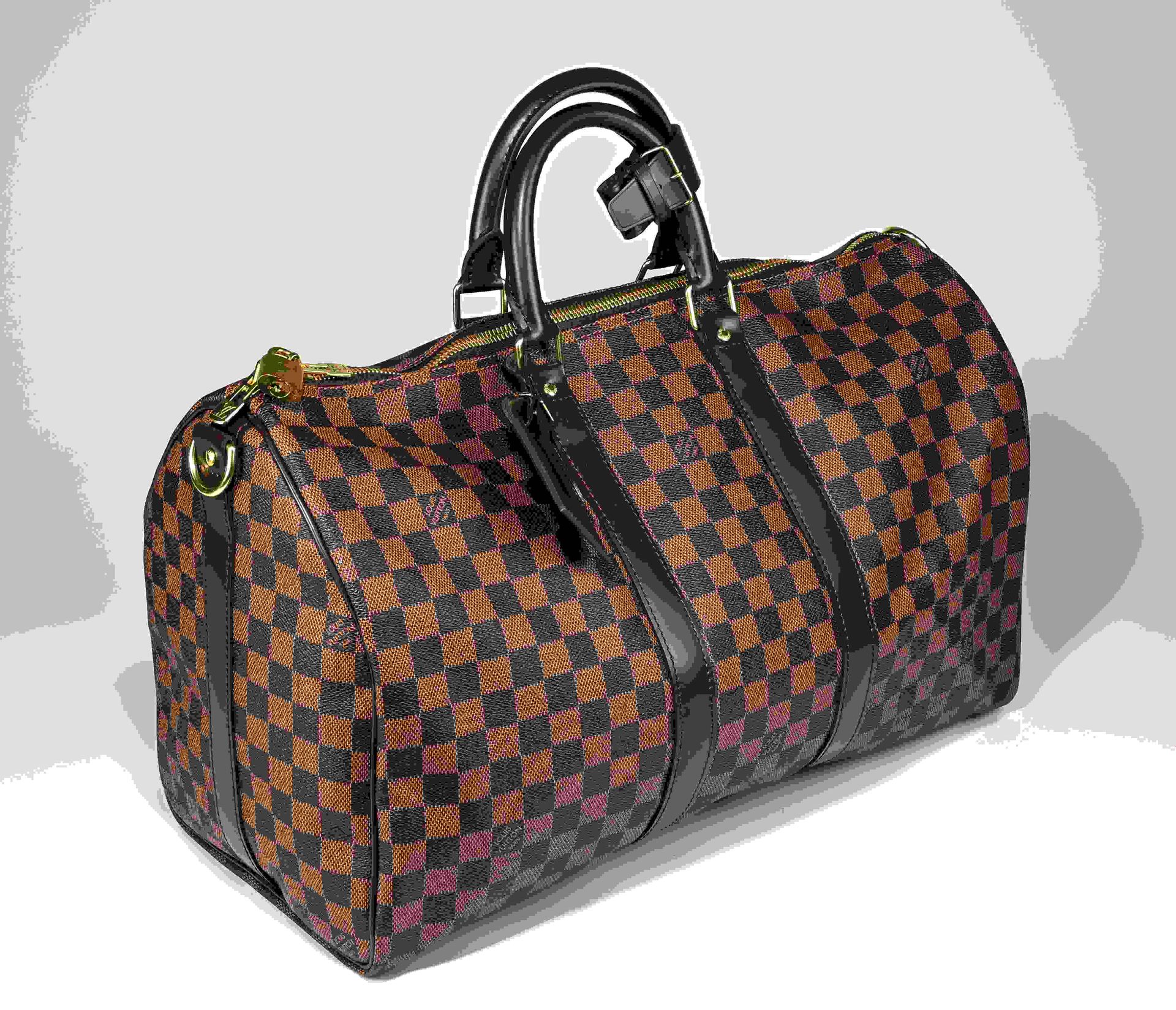 Null 
Louis VUITTON. Sac KEEPALL 45 en toile damier ébène, porte adresse en cuir&hellip;