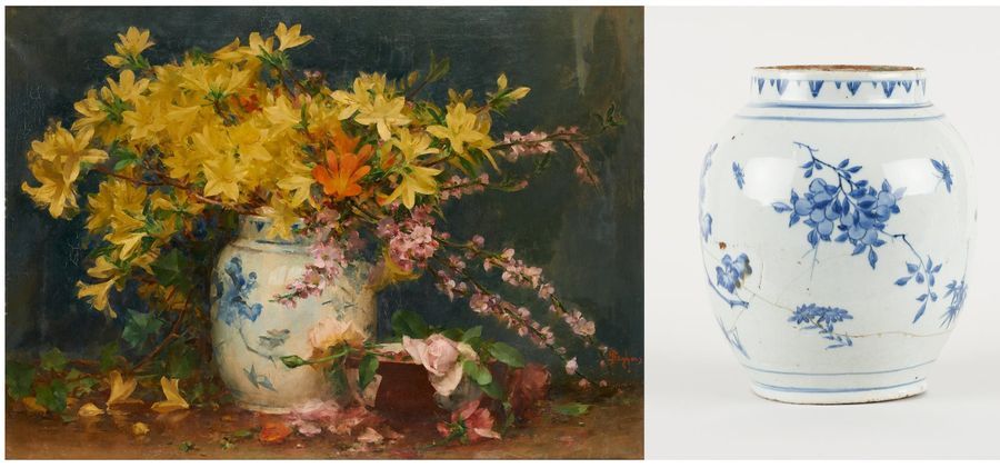 Franz SEGHERS École belge (1849-1939) Huile sur toile: Vase chinois fleuri.

Sig&hellip;