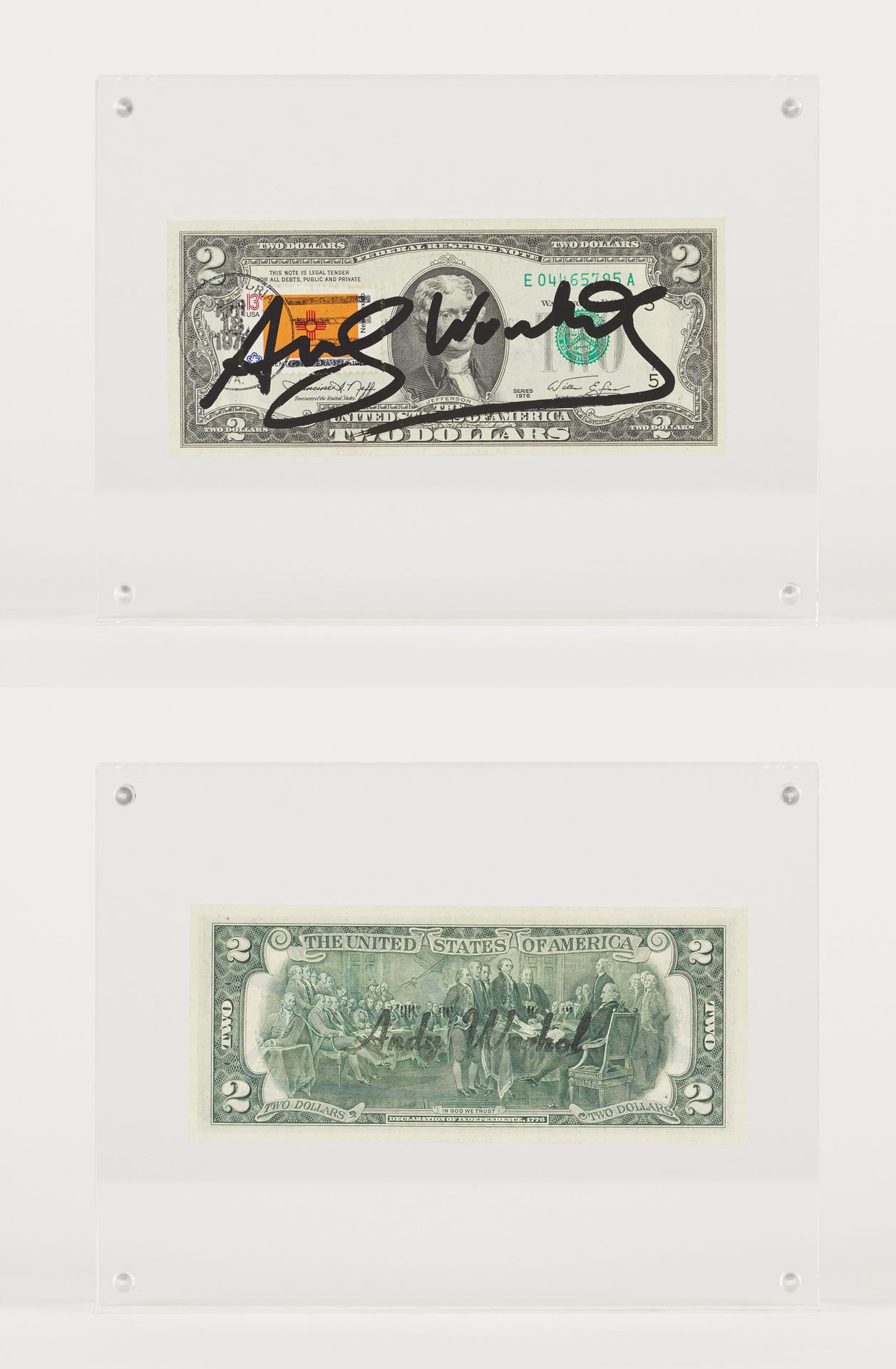 Andy WARHOL École américaine (1928-1987) 打印，多个：2美元。

签名：安迪-沃霍尔，有邮戳。

随函附上一份证书。

&hellip;
