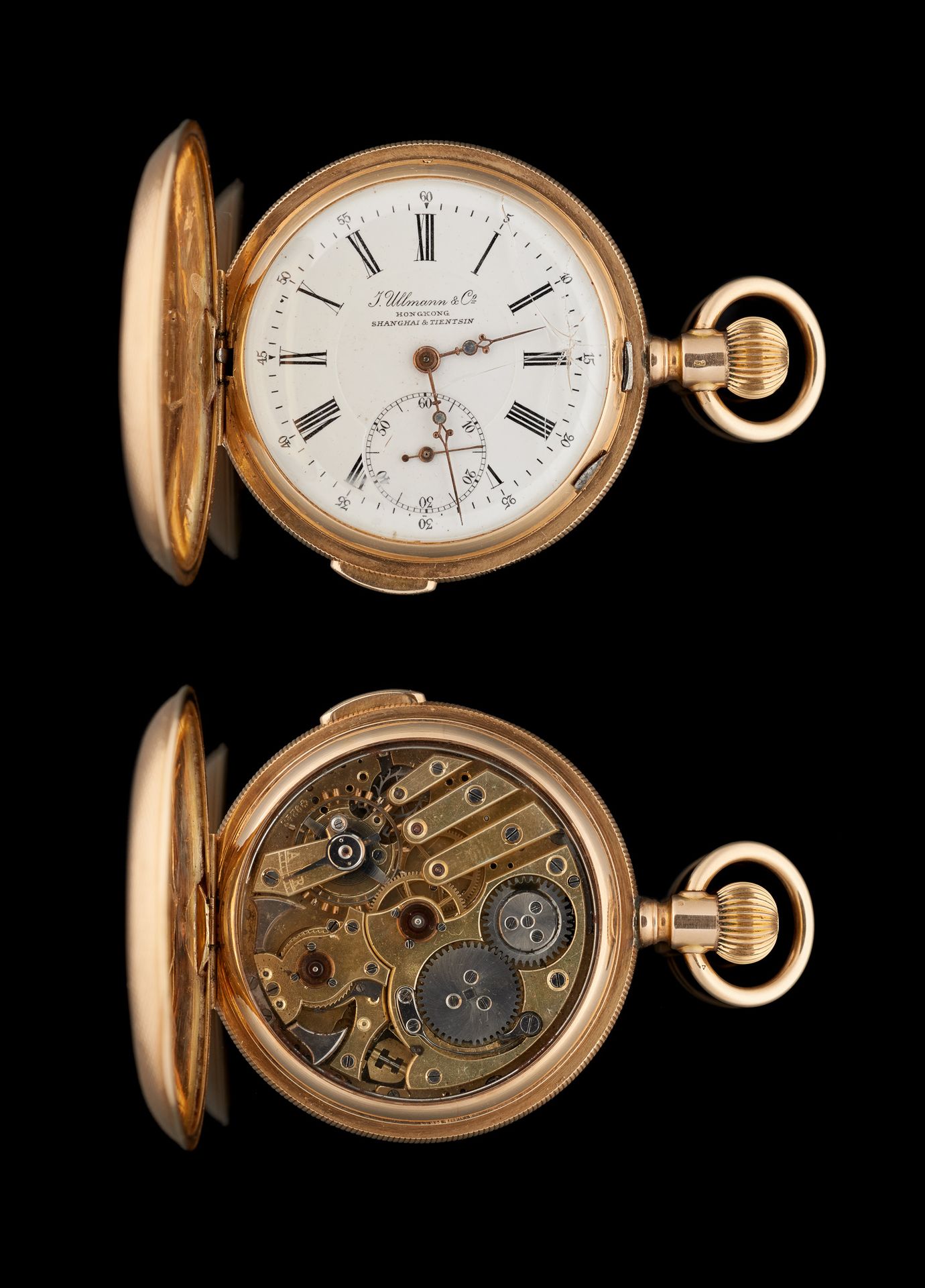 J. Ullmann Hong-Kong. Orologi: orologio da tasca in oro 14K con meccanismo di ri&hellip;