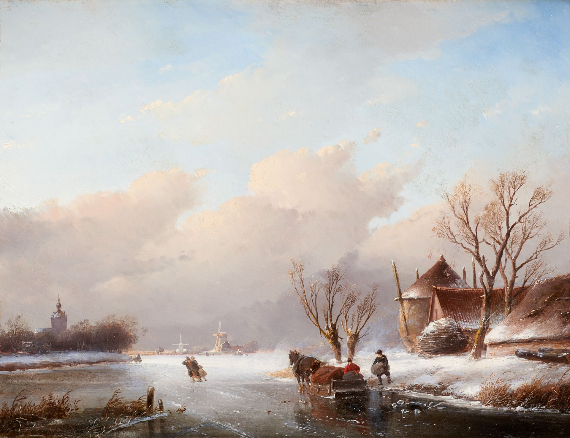 Jan Jacob SPOHLER École hollandaise (1811-1866/79) 板上油画：滑冰场景。

签名：J. J. Spohler。&hellip;