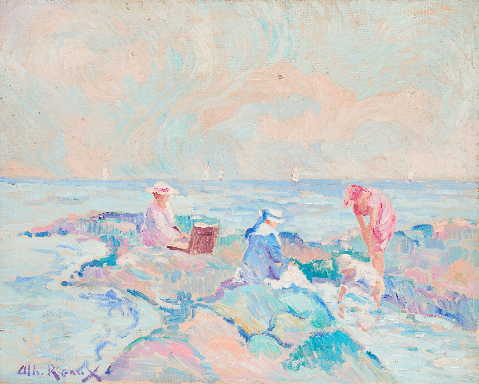 Albert RIGAUX École belge (1954) Oil on canvas: The artist on the breakwater.

S&hellip;