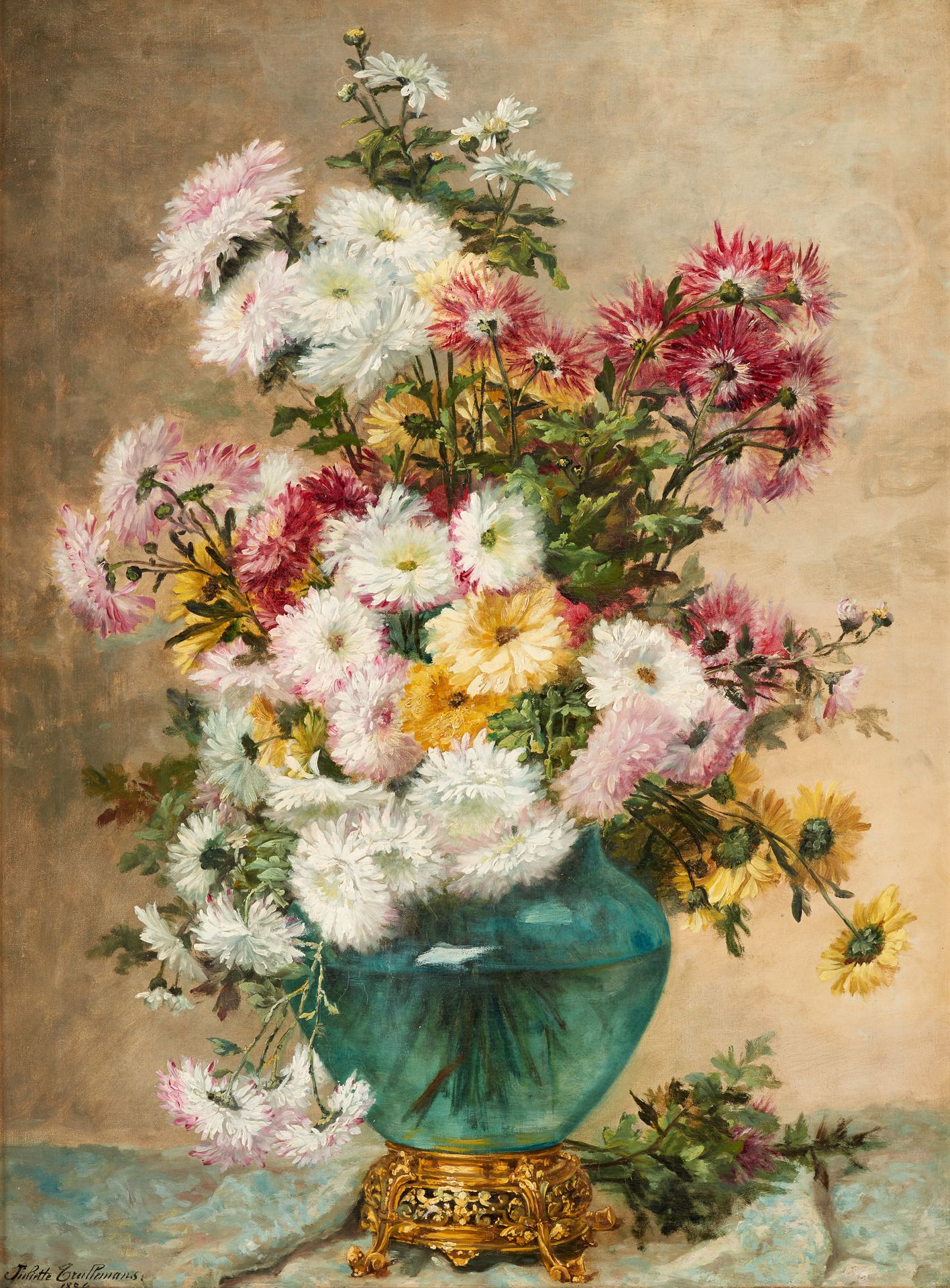 Juliette WYTSMAN École belge (1866-1925) Oil on canvas: Vase in bloom.

Signed a&hellip;