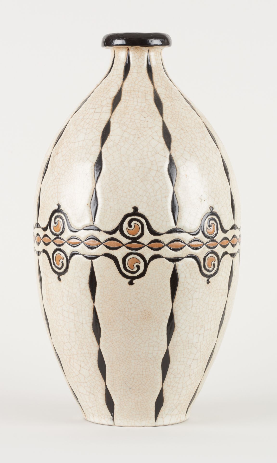 Charles CATTEAU (École belge). 陶瓷：带风格化装饰的搪瓷花瓶。

空心签名：Keramis stoneware，墨水Ch. Cat&hellip;