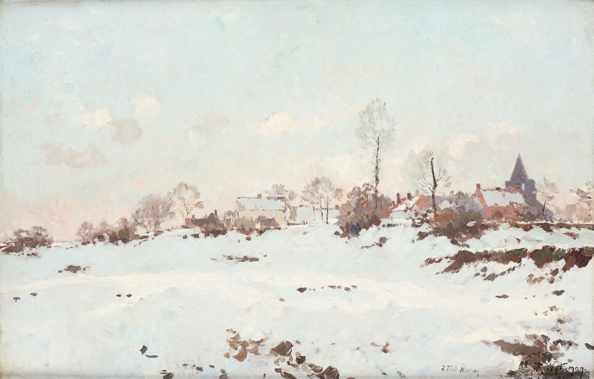 Rodolphe Paul WYTSMAN École belge (1860-1927) 
Olio su tela: "Inverno, la Hulpe &hellip;