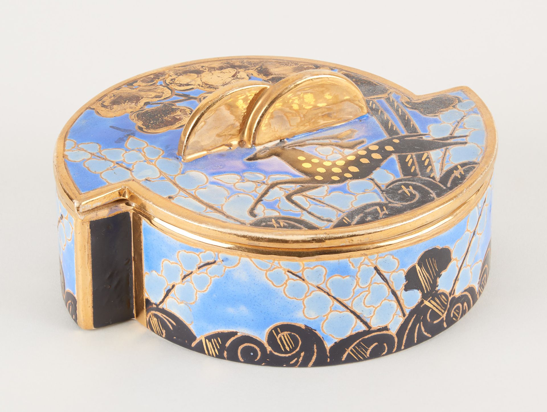 Boch La Louvière. Ceramic: Box in polychrome earthenware enamelled and gilded wi&hellip;