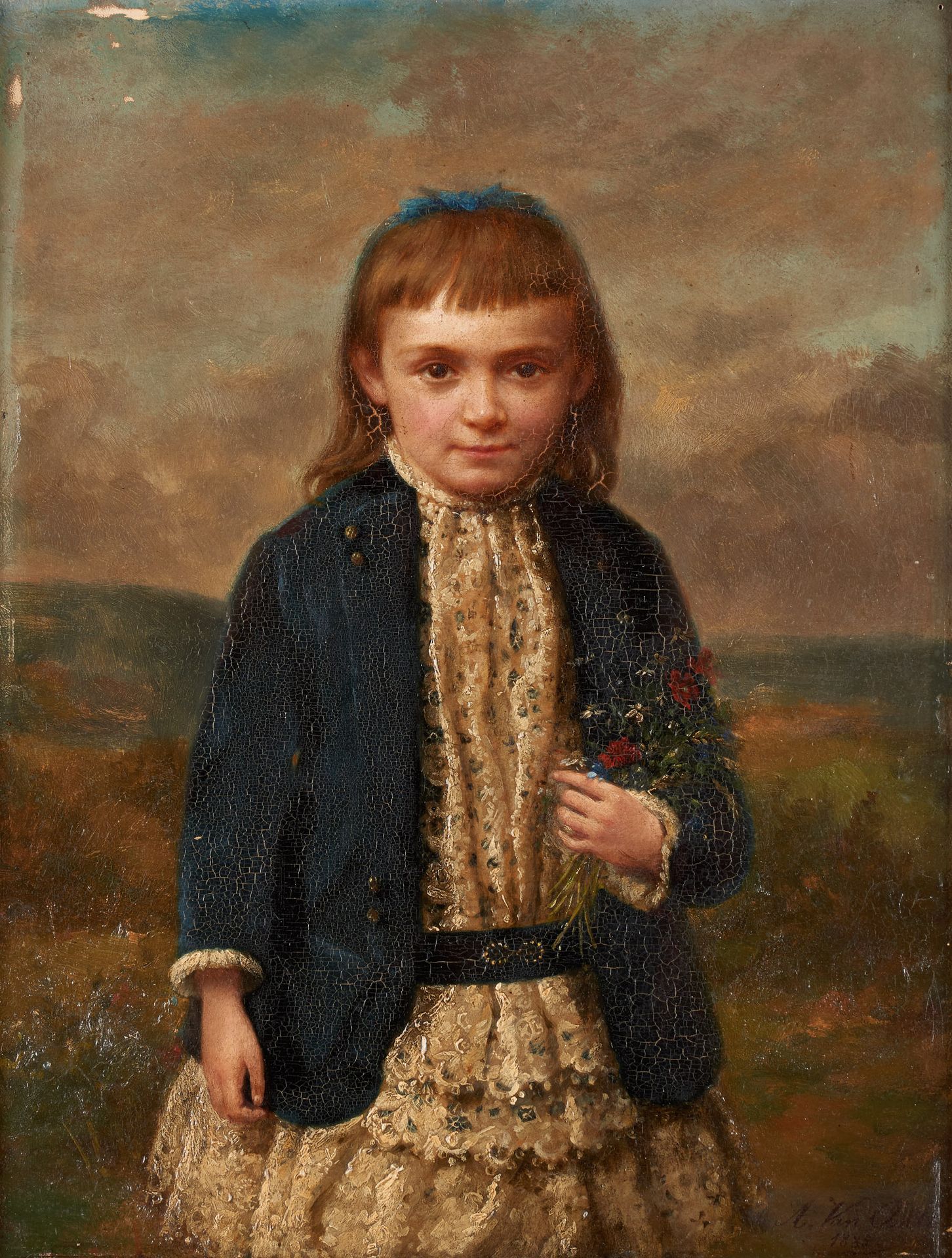 Alexandre VAN ANTRO (École belge 19/20e) 油画："1881年3月9日出生的玛丽亚-博舍尔-德-布威尔的肖像"。

签名和&hellip;