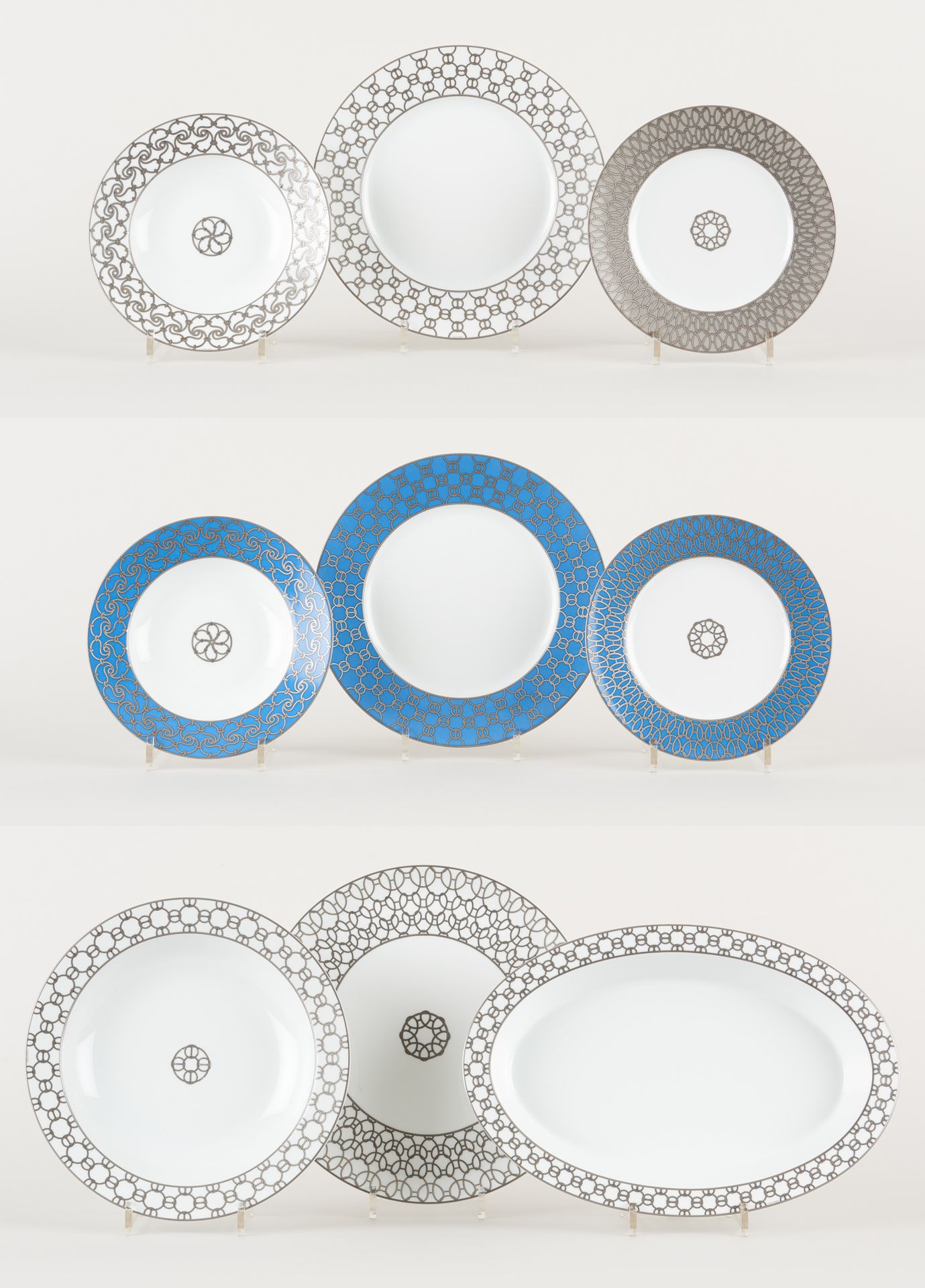HERMES. Ceramic: Porcelain service, "Fil d'argent" model ("Fil d'argent gris" an&hellip;