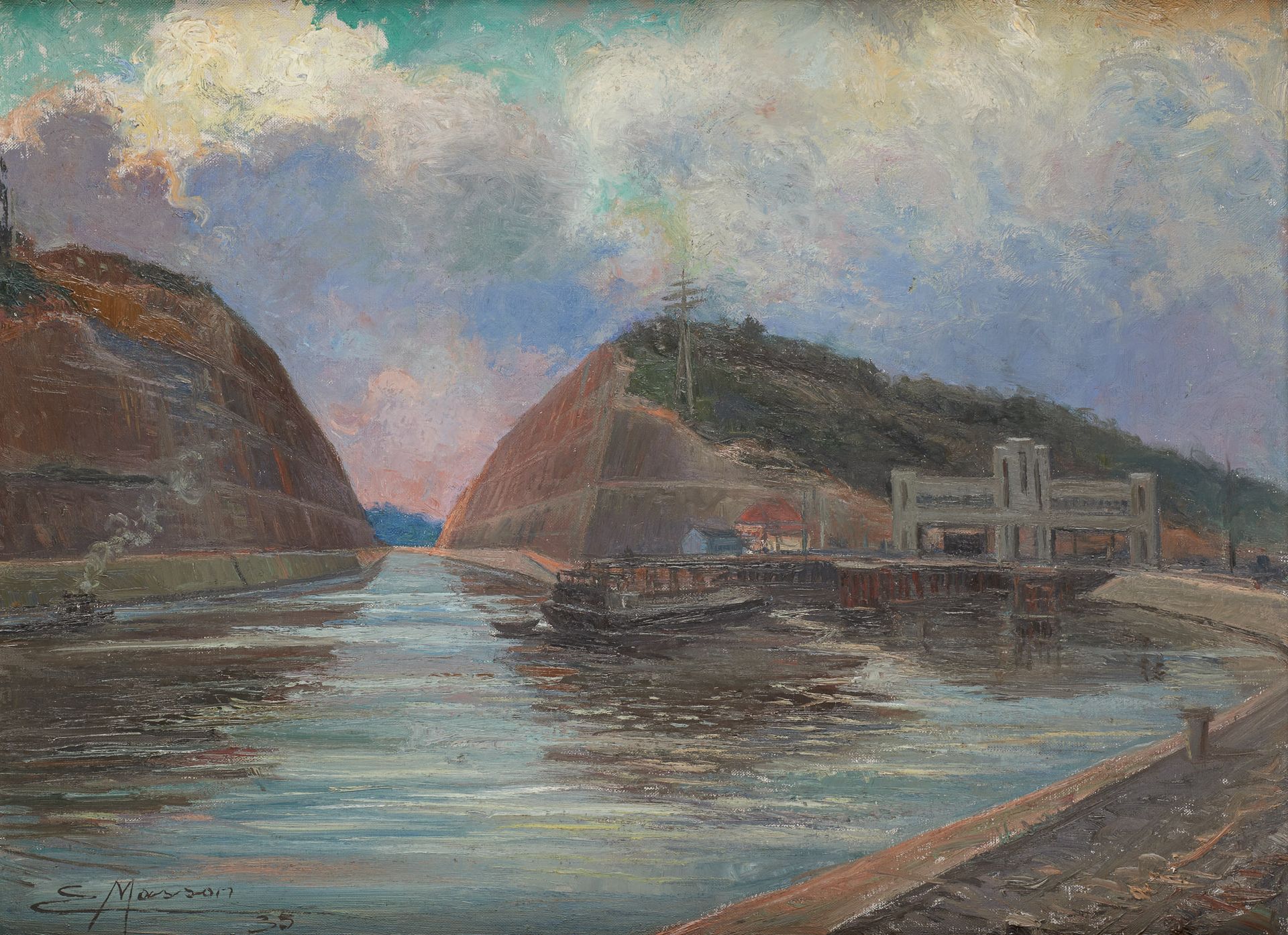 Edouard MASSON École belge (1881-1950) Öl auf Leinwand: Der Kanal.

Signiert und&hellip;