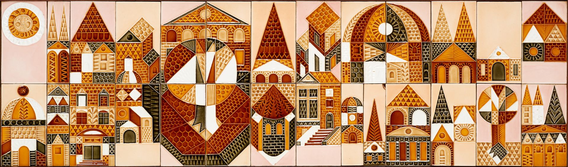 Roger CAPRON École française (1922-2006) 陶瓷：浮雕 "俄罗斯东正教村 "由27块釉面陶瓷砖组成。

背面有标题和地点V&hellip;
