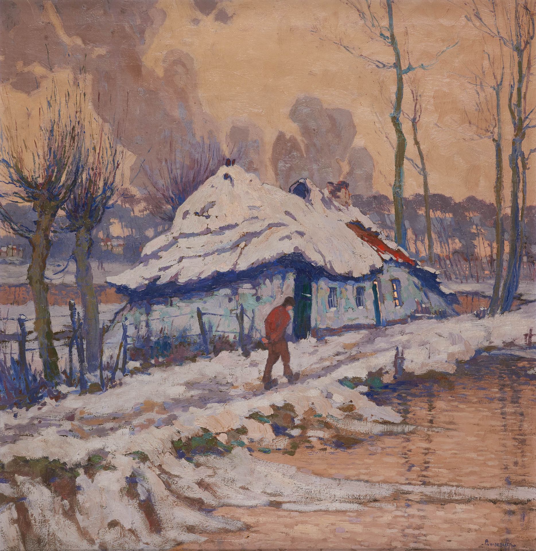 Pol VAN DE BROECK École belge (1887-1927) 布面油画："雪的效果"。

签名：Pol Van de Broeck，背面有&hellip;