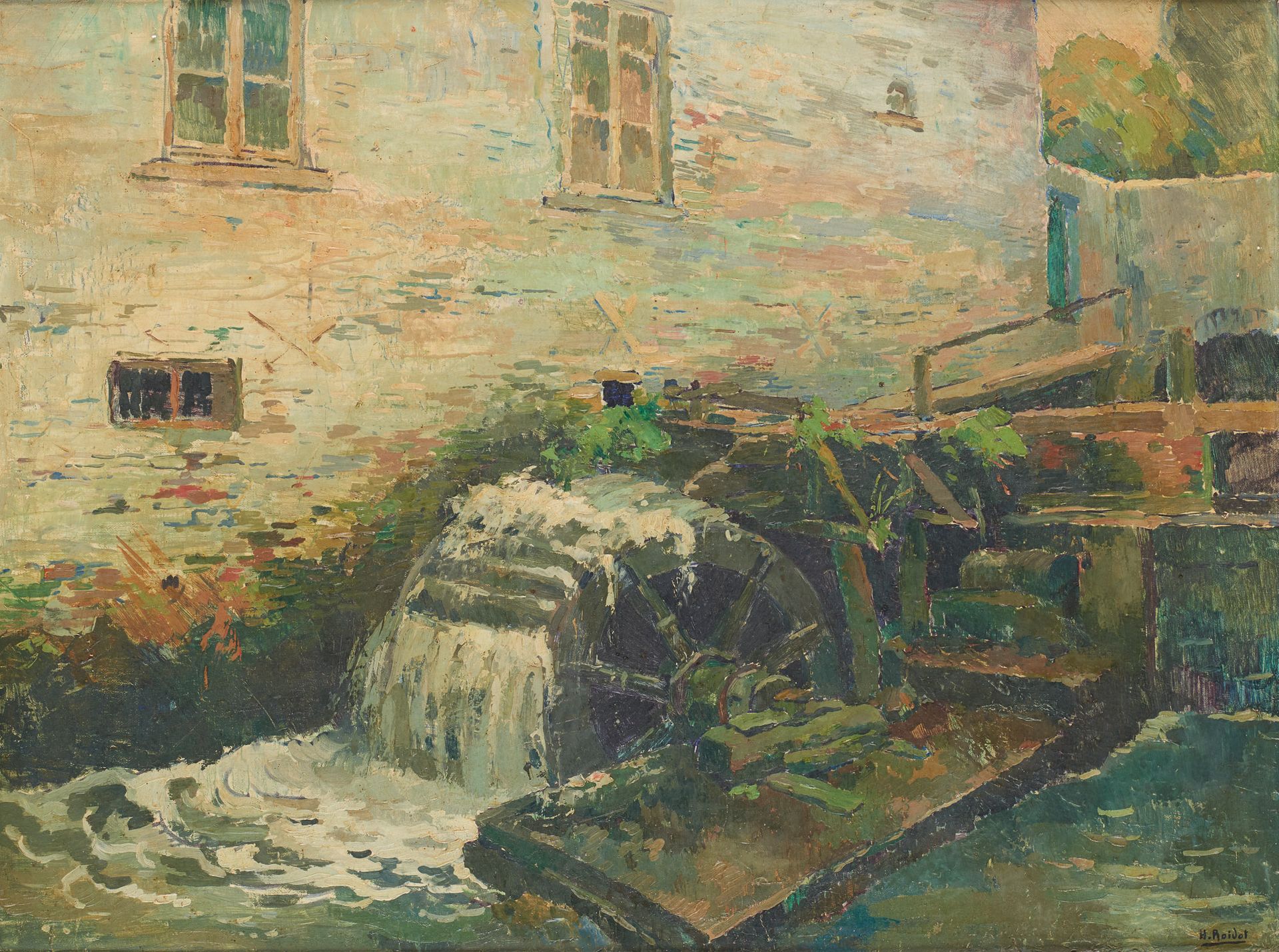 Henri ROIDOT École belge (1877-1960) Oil on canvas: The water mill.

Signed: H. &hellip;