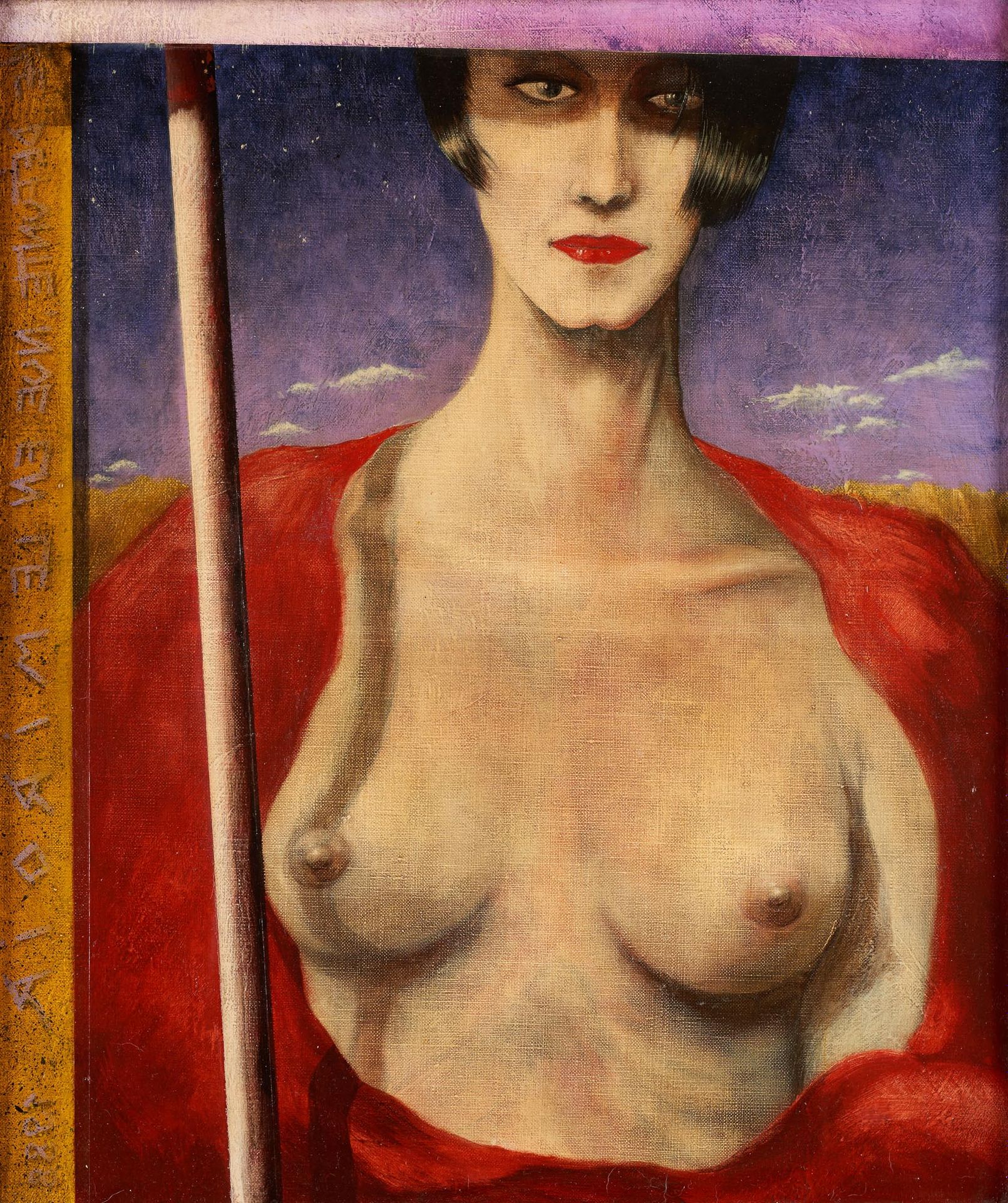 École belge 20e. 布面油画：《镜子里的死者裸体》。

日期为1988年。

尺寸：55 x 46厘米。