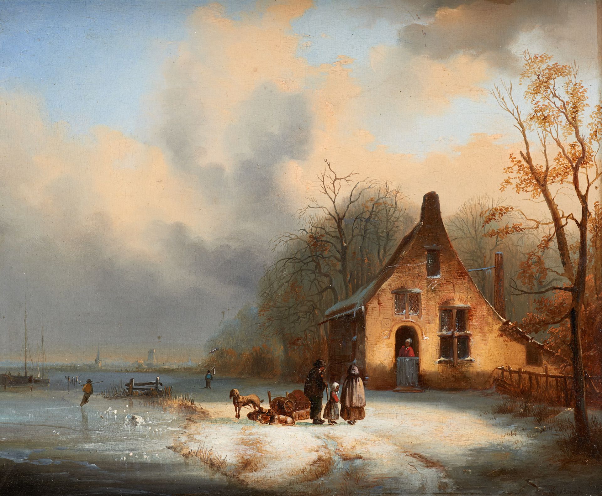 Jacobus Josephus EECKHOUT École belge (1793-1861) Oil on panel: Skaters at the e&hellip;