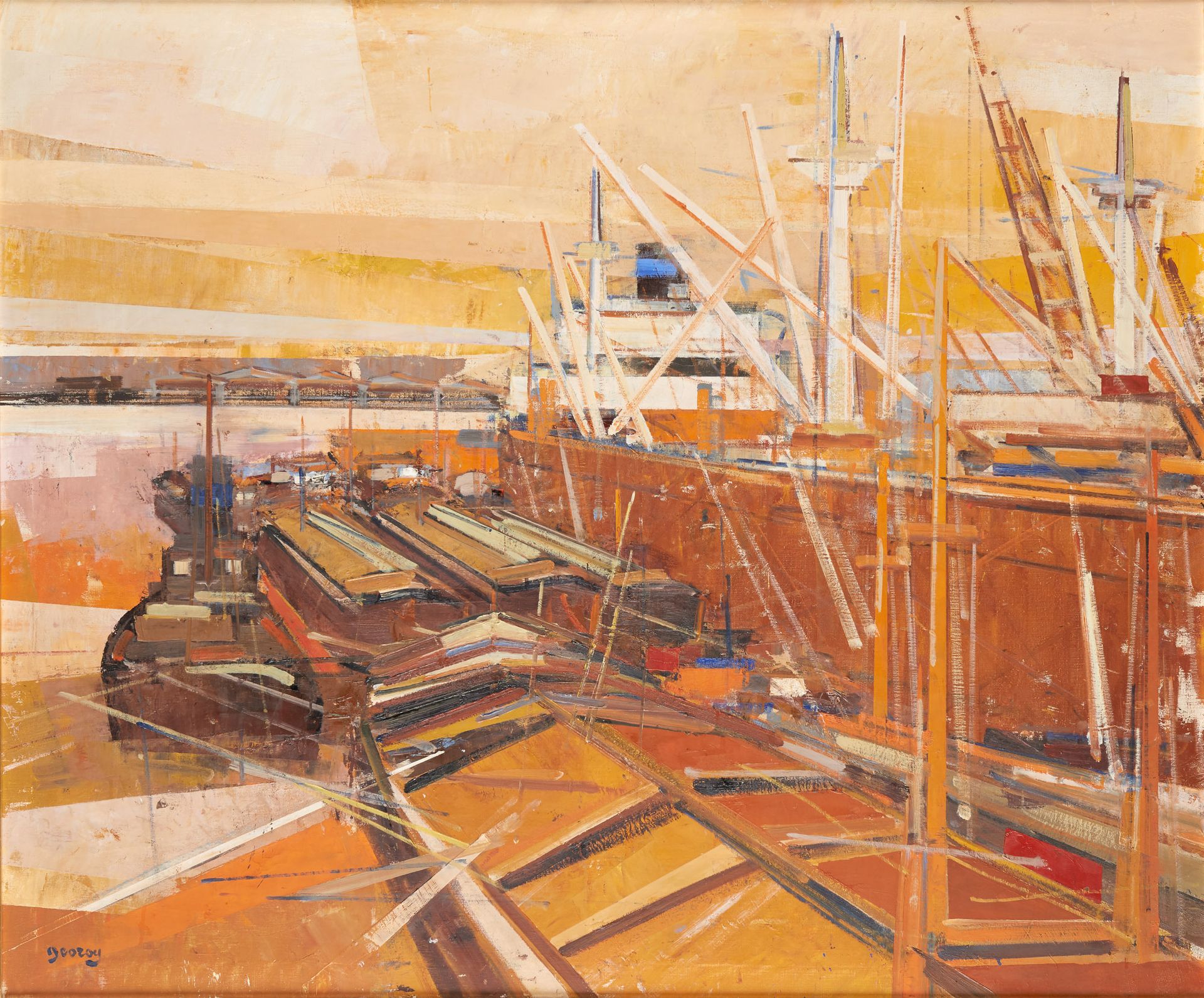 Georges GEOROY École belge (1906-1983) Huile sur toile: "Port".

Signée: Georoy,&hellip;