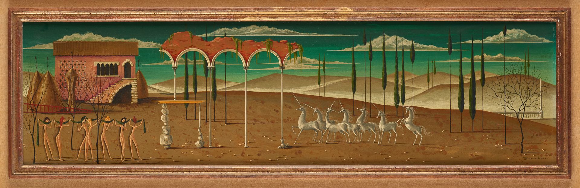 Enrico BRANDANI École italienne (1914-1979) Oil on panel: Unicorns.

Signed: Bra&hellip;