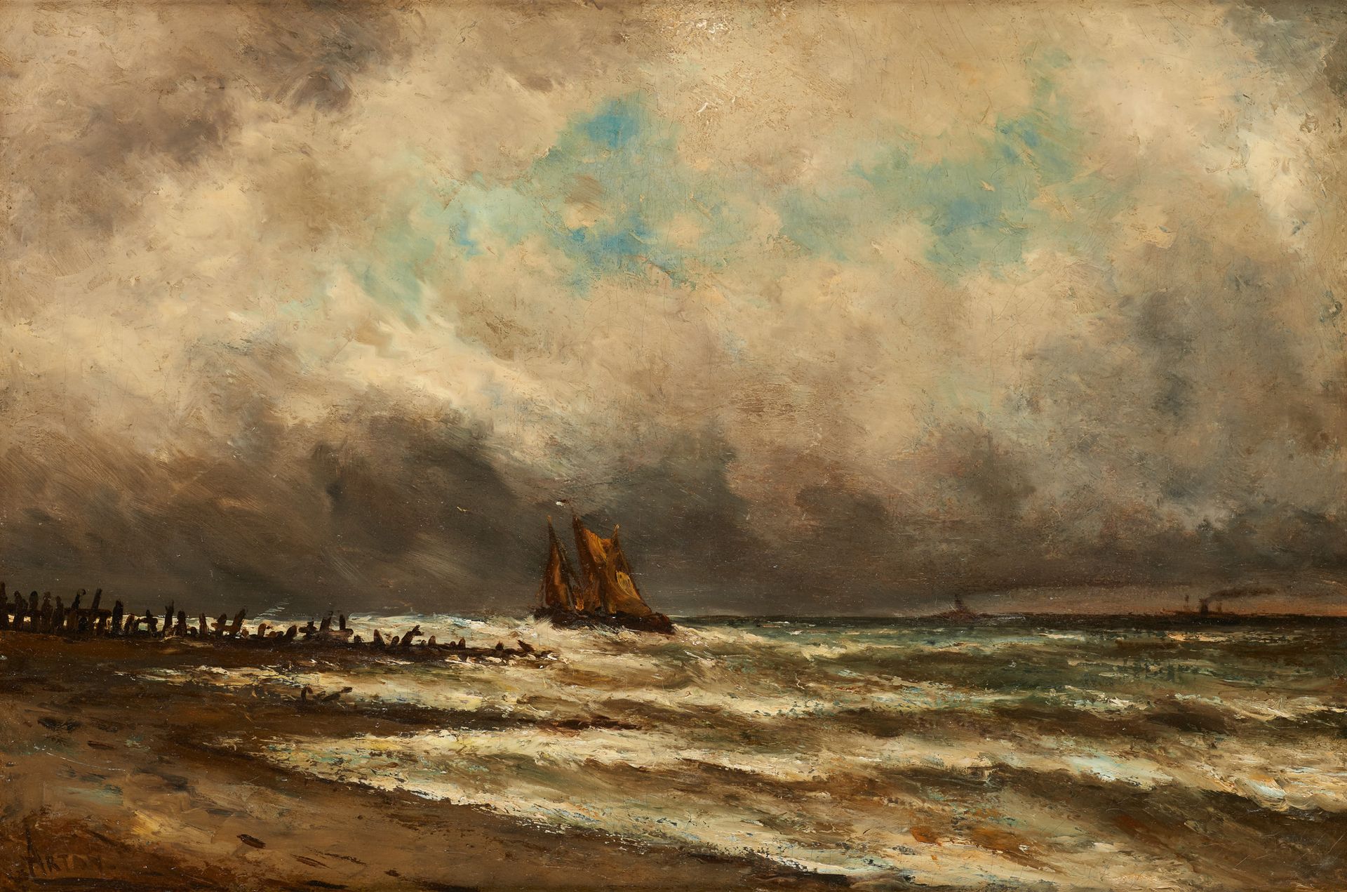 Louis ARTAN DE SAINT MARTIN École belge (1837-1890) 布面油画：海洋。

签名：阿坦。

(修复)。

尺寸：&hellip;