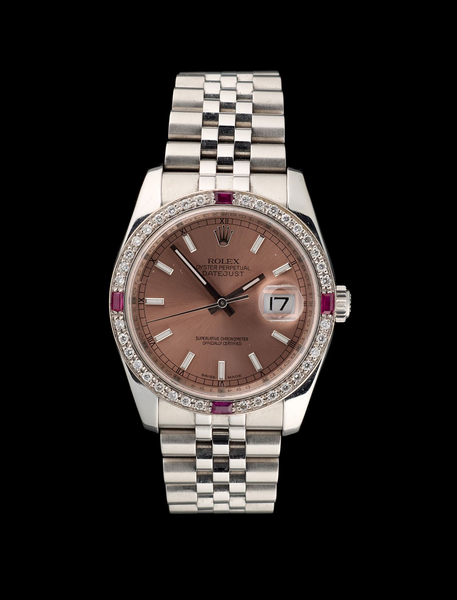 ROLEX. Horlogerie: Montre-bracelet en acier, cadran serti de diamants, mouvement&hellip;