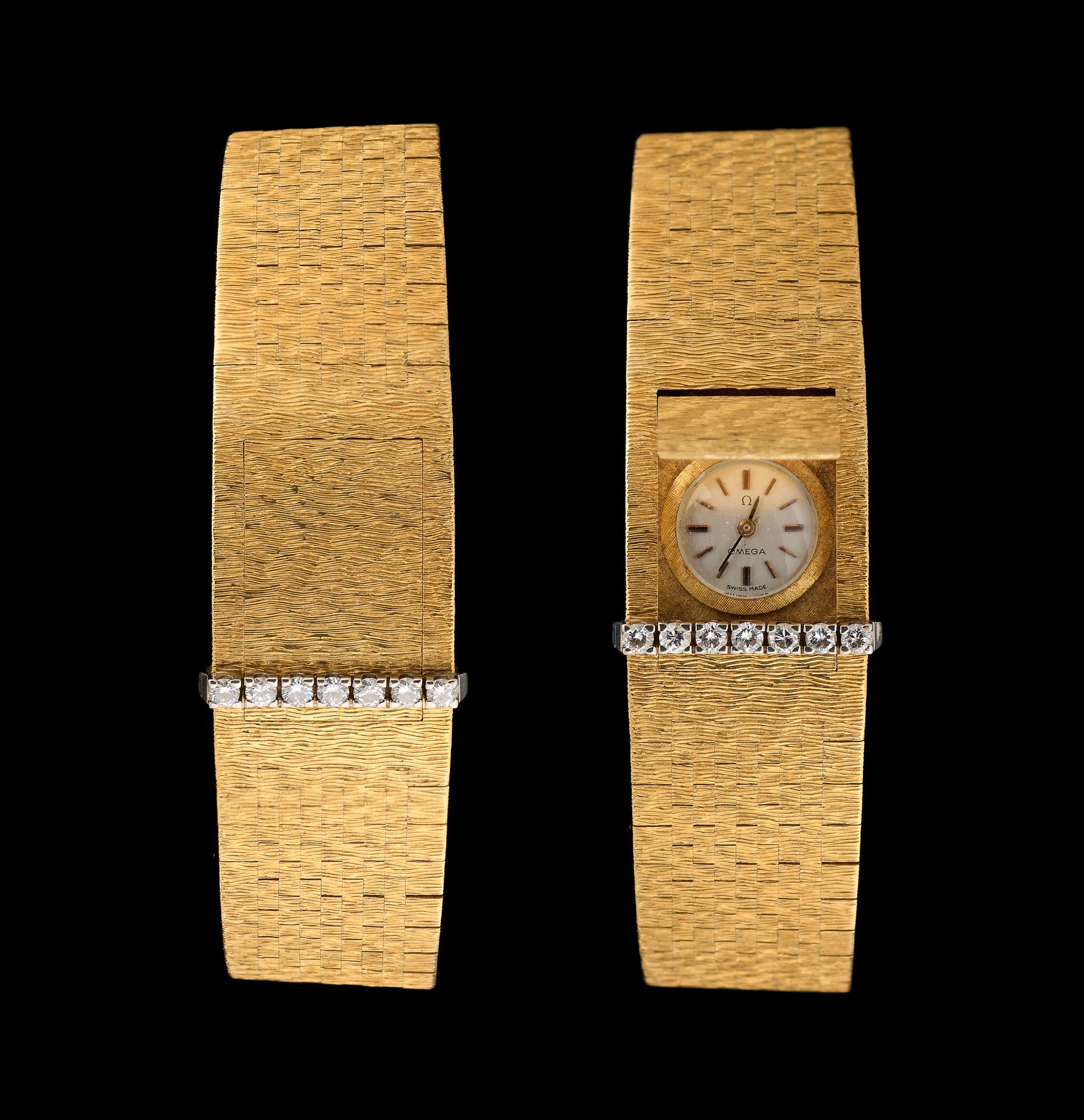 OMEGA. Watchmaking: Ladies' wristwatch in yellow gold with secret dial decorated&hellip;