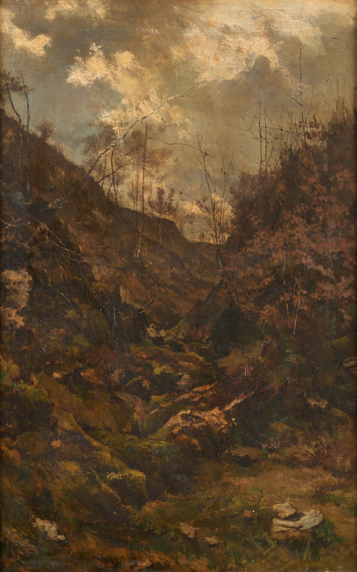 Joseph Théodore COOSEMANS École belge (1828-1904) 布面油画：山谷的景色。

左下角有约瑟夫-库塞曼斯的签名痕迹&hellip;