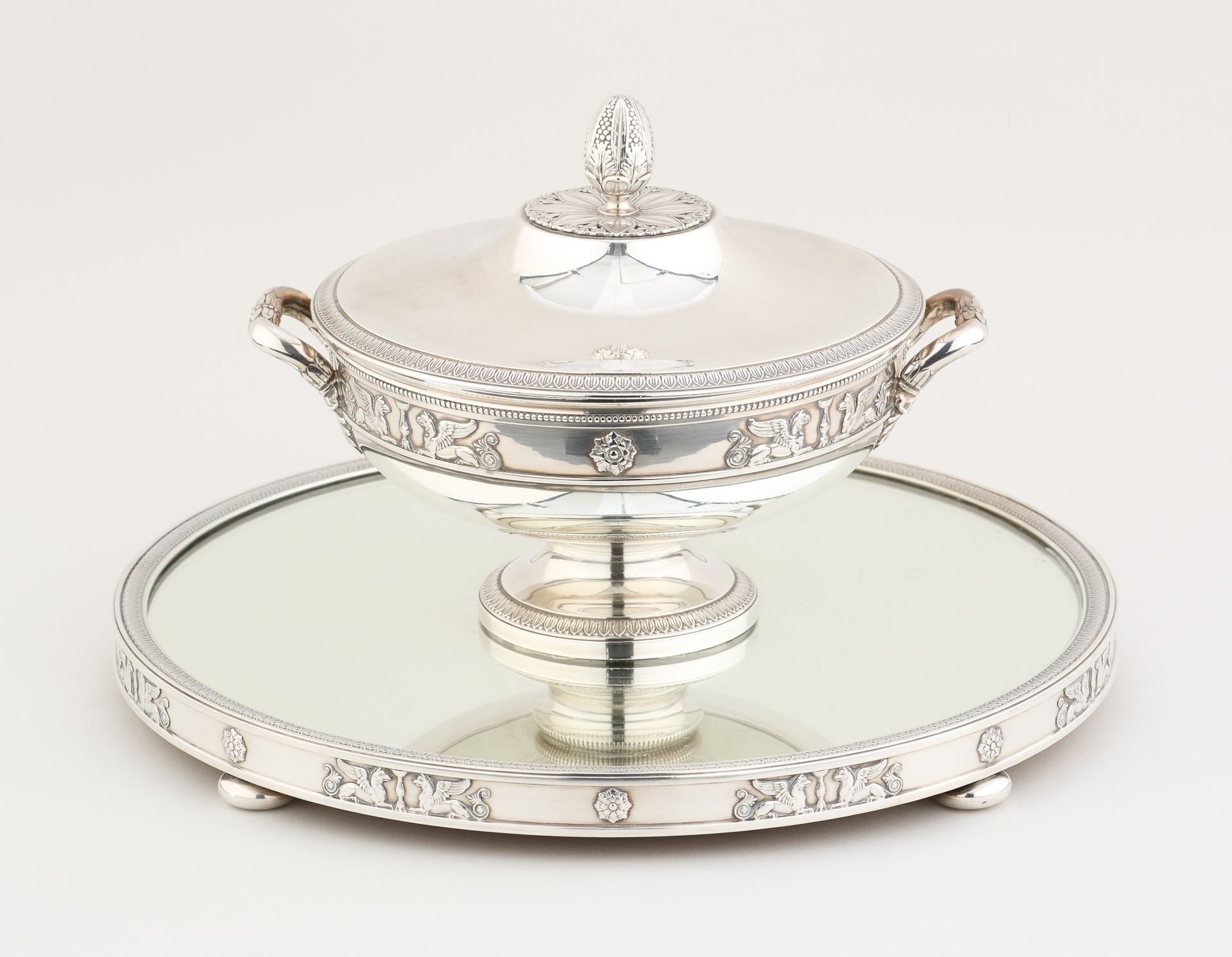 ODIOT, Paris. Silverware: Centerpiece consisting of a covered tureen with pine c&hellip;